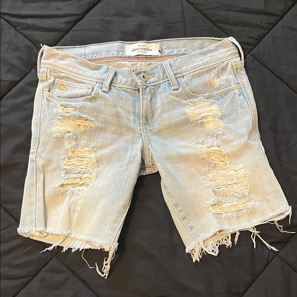 Abercrombie & Fitch Women's Ripped Light Blue Jean Shorts